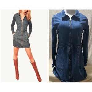 Reformation Sedgwick Denim Dress Long Sleeve SZ 12 Line Dancing Western Cowgirl